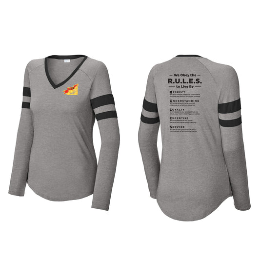 Ladies Halftime Stripe Long Sleeve V-Neck Tee